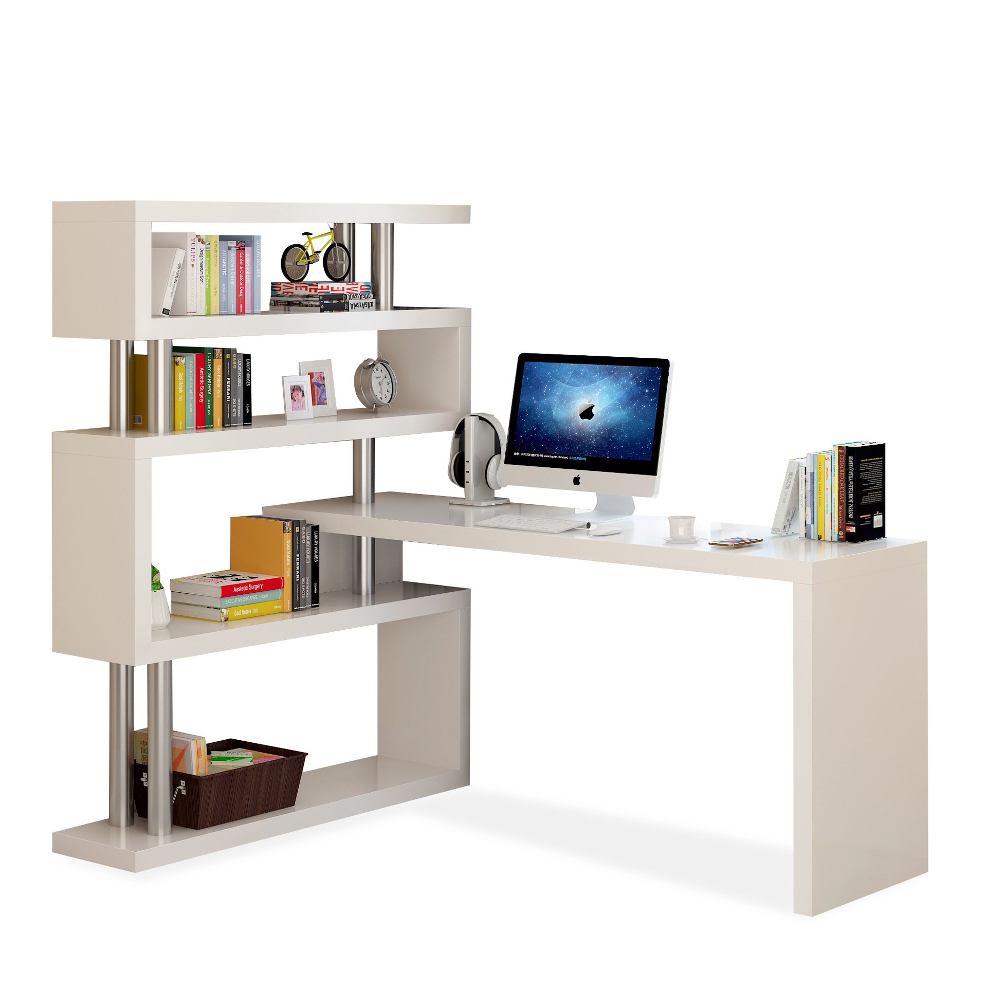 Modern Design Corner Bookshelf and Bookcase Integrated Desktop Computer and Student Writing Desk for Household Use detail
