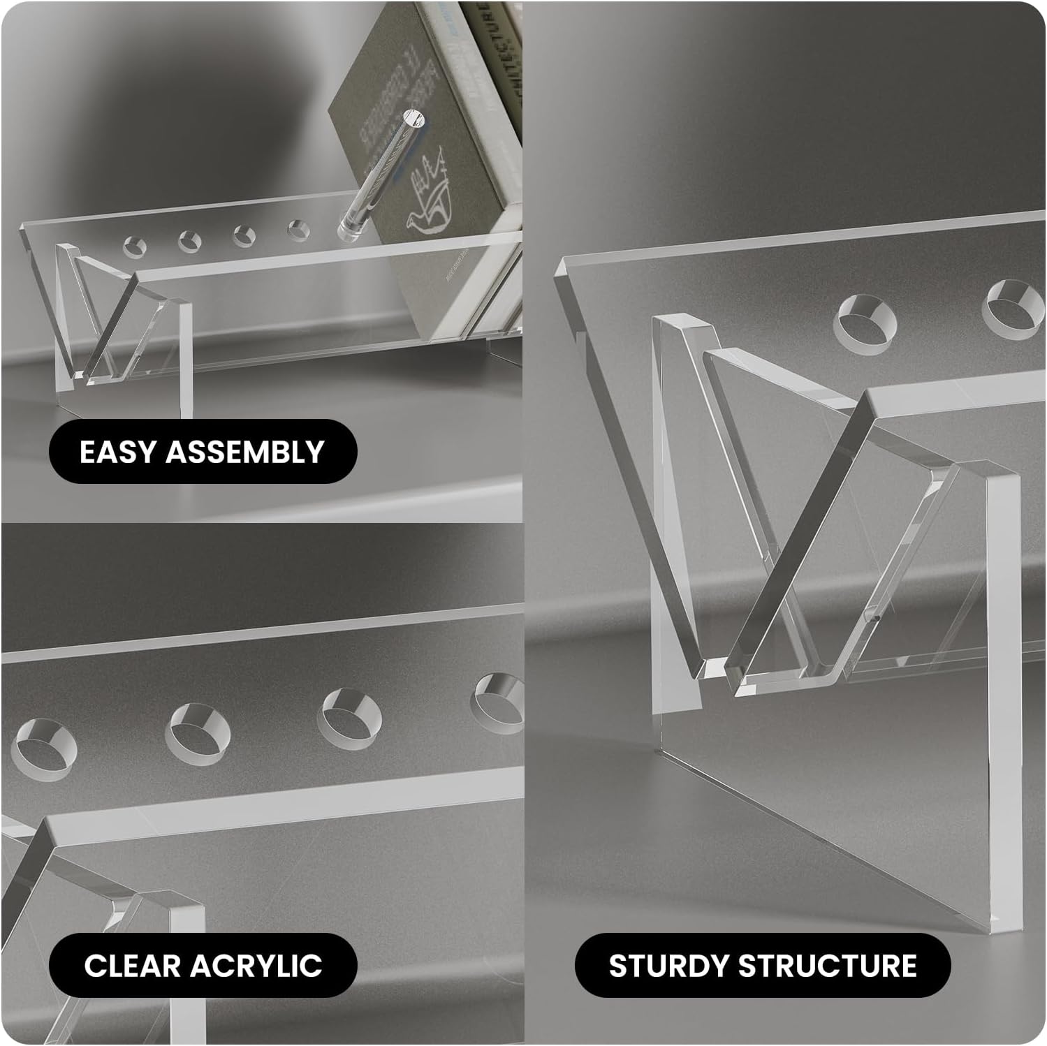 Modern Transparent Acrylic 5+ Tier Durable Curved Desktop Bookshelf Inclined Design for Small Book CD Magazine Display Storage product view