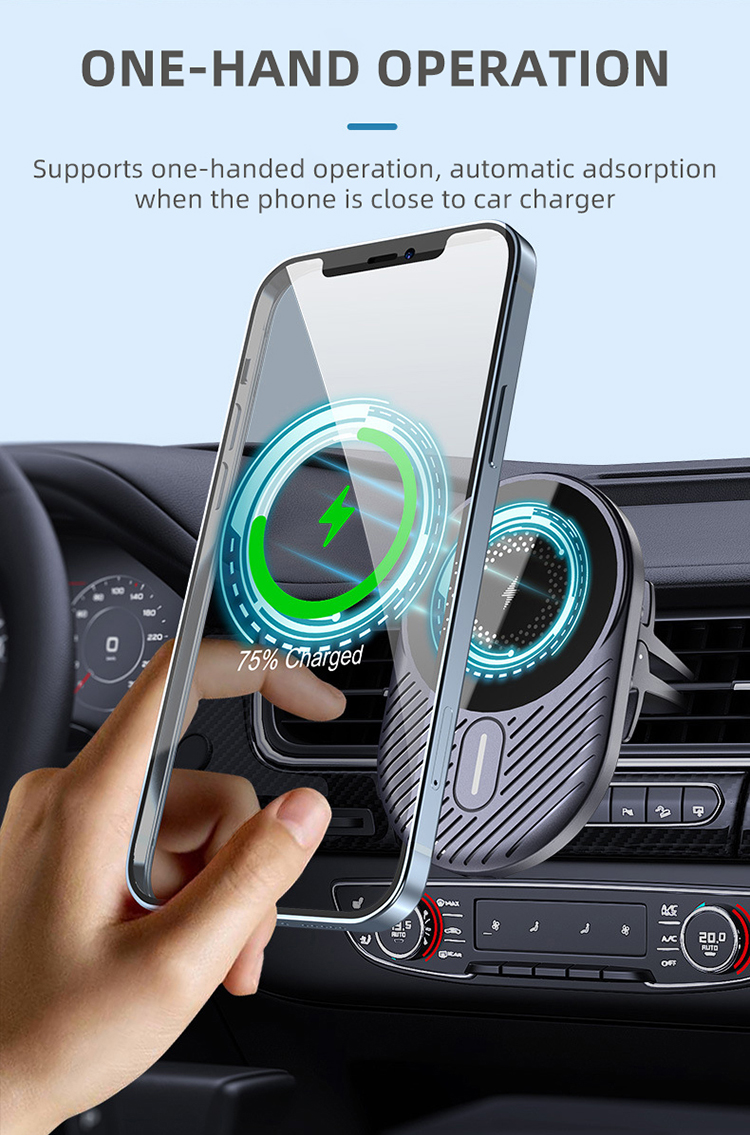 15W Electric Flexible Magnetic Wireless Car Charger Type-C Port Multi-Protection Air Vent Mount Phone Holder IPhone15 detail