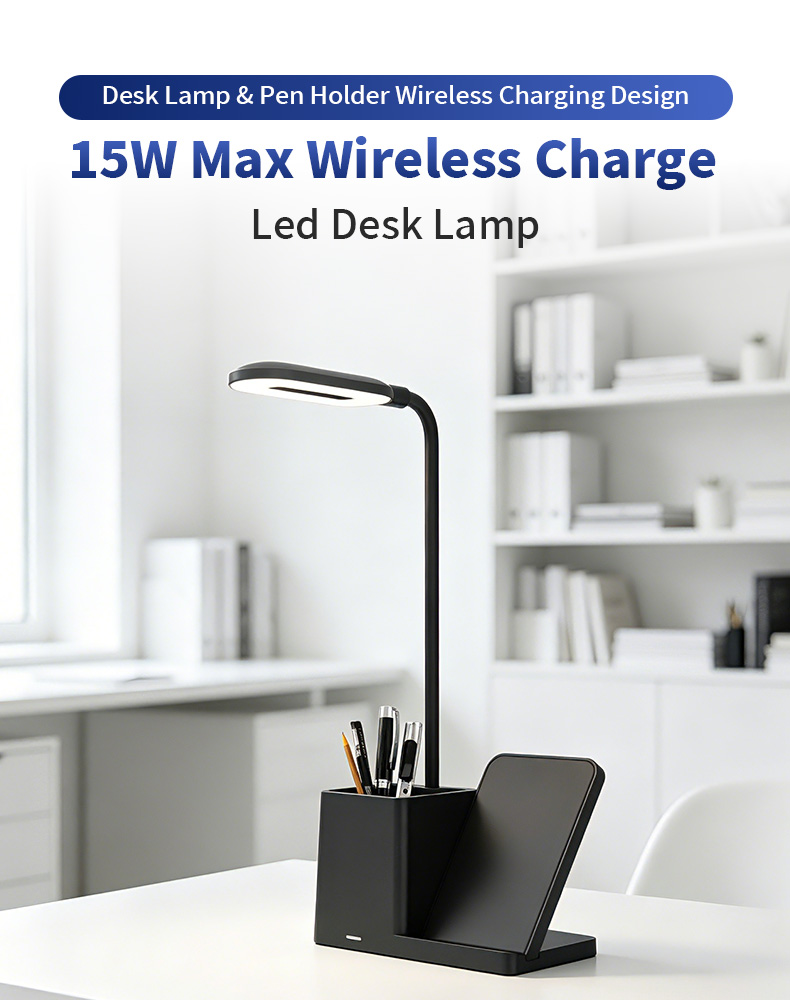 3 in 1 Pen Holder Desk Lamp and Wireless Charger 15W Phone Charger Fast Charging with Lamp With Holder for Phone detail