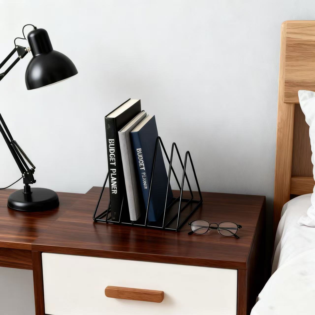 Simple Metal Desktop Bookshelf, Small Tabletop Magazine Storage Rack for Office OEM Custom Available product view