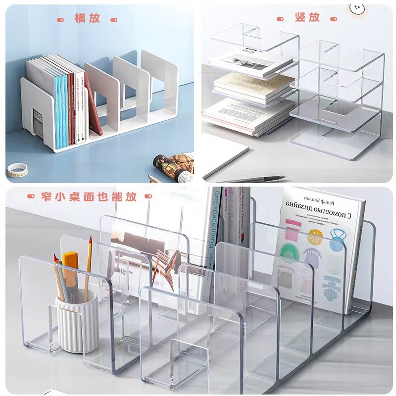 Transparent Acrylic Bookstand Desktop Bookshelf Book Storage Desk Shelving Display Shelf Wholesale detail