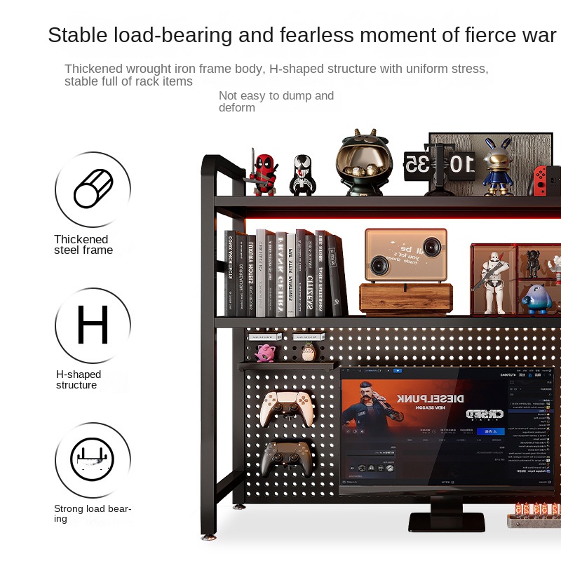 Metal Wire-Wrap Board Shelf Desk Desktop Bookshelf Desk Storage Decoration Computer Desk Electric Racing Wind Display Shelf product view