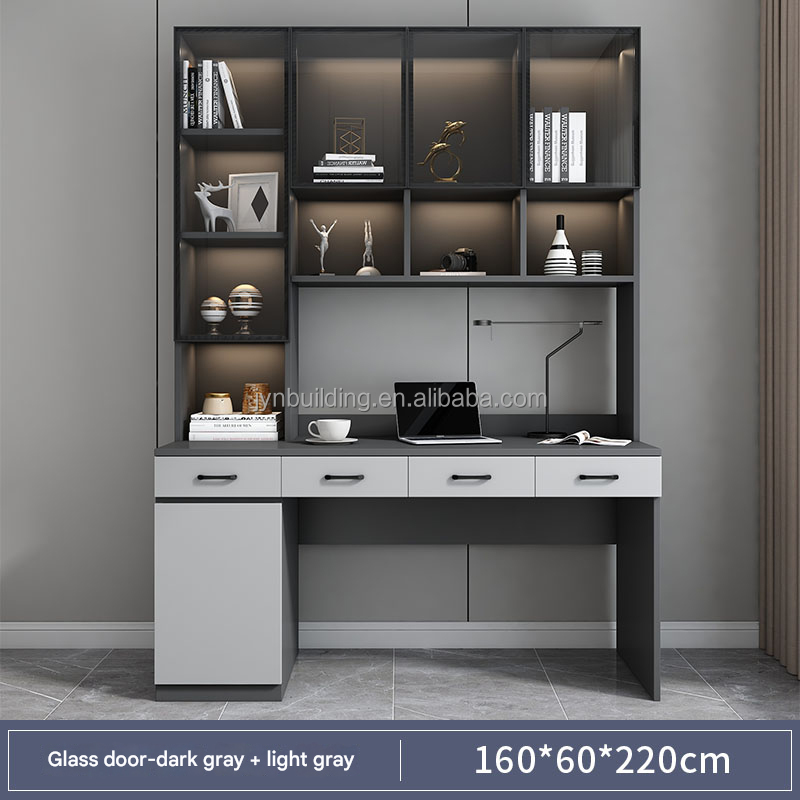 JYN Double Desk Cabinet Home Office Bookshelf Combination Home Student Use Desktop Computer Desk Integrated Bookcases detail