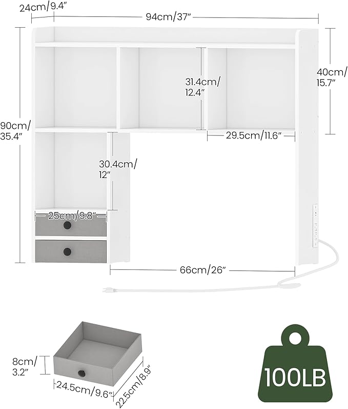 Desktop Bookshelf with Charging Station, Adjustable Desk Shelf Organizer with 7 Shelves product view