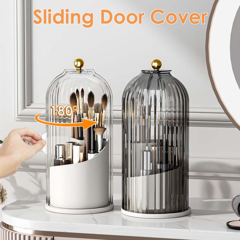 Makeup Brush Holder with Lid 360 Rotating Clear Dustproof Make up Organizers for Vanity Bathroom Countertop detail