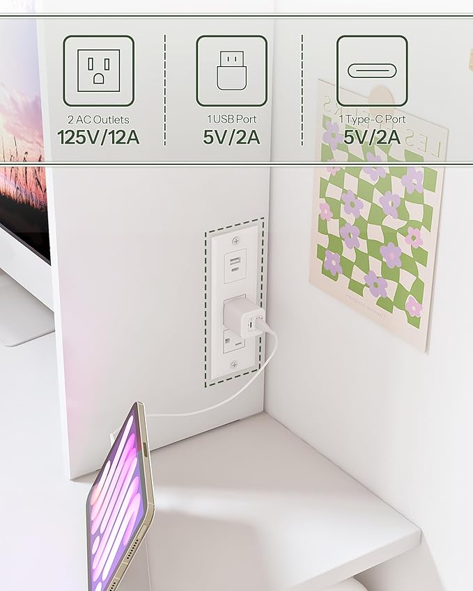 Desktop Bookshelf with Charging Station, Adjustable Desk Shelf Organizer with 7 Shelves product view
