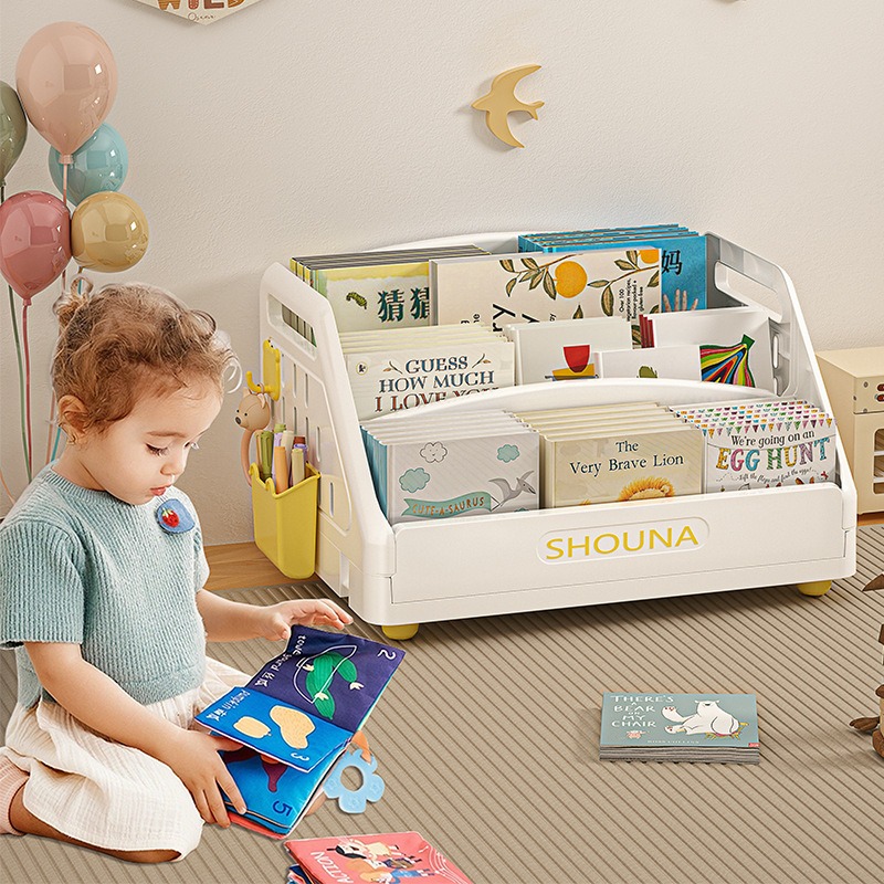 Children's Plastic Foldable Modern Design Picture Book Rack Bookshelf for Home Reading Area and Small Desktop Storage