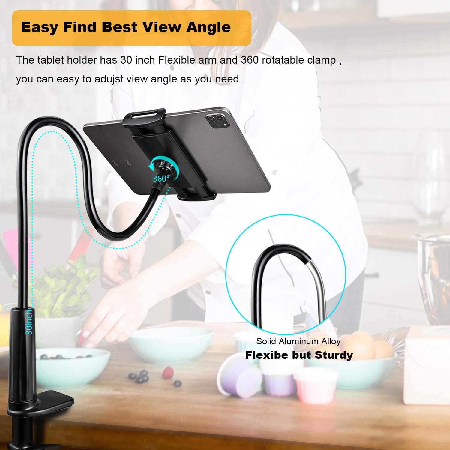 Tablet Stand Holder for Bed Adjustable Gooseneck Phone Holder Flexible Phone Holder for IPad, Samsung Tab, Switch, Kindle detail