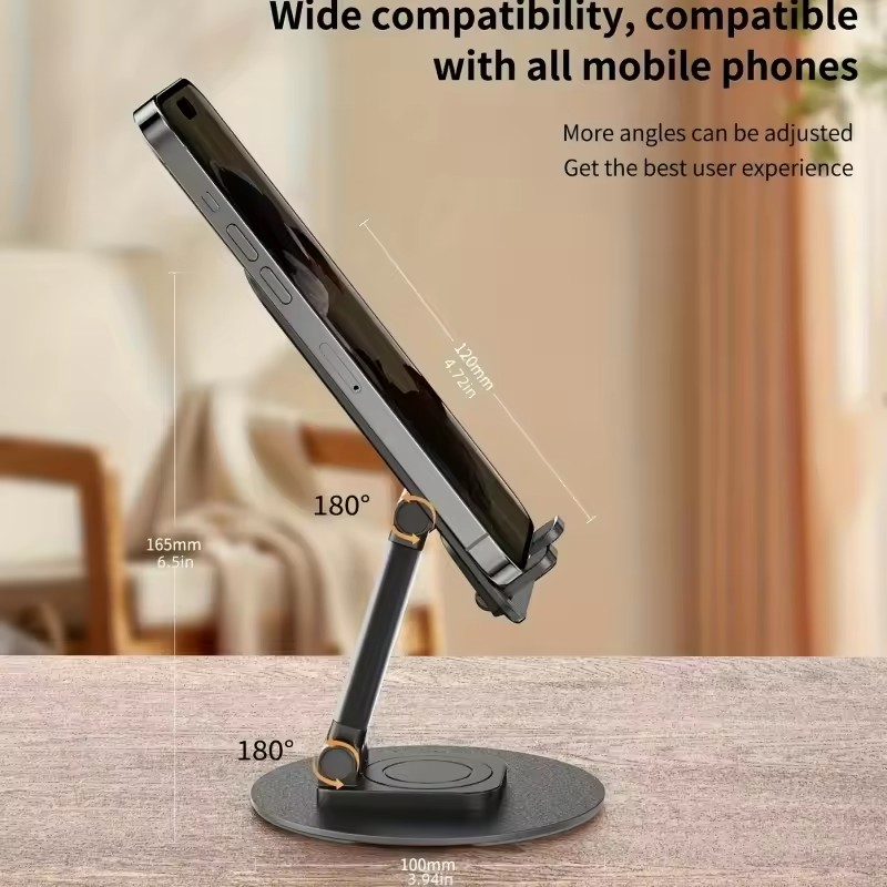 Factory Direct Desktop Phone Holder 360° Rotation Aluminum Alloy Carbon Steel Height Adjustable Anti-Slip Silicone OEM ODM detail