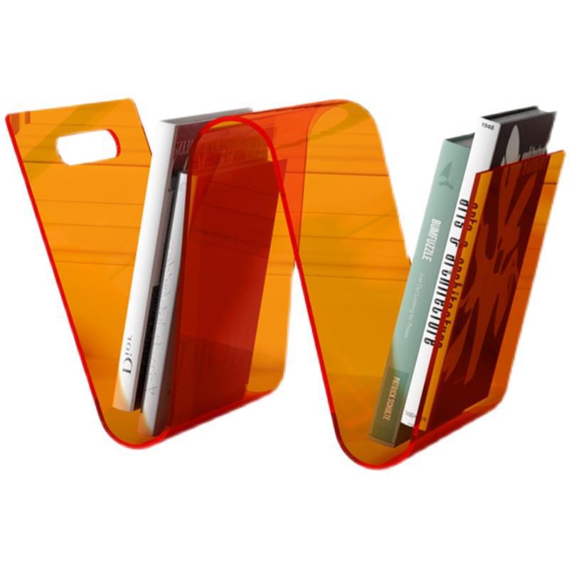 Modern W-shaped Acrylic Desktop Bookshelf Orange Refreshing Desktop Magazine Rack product view