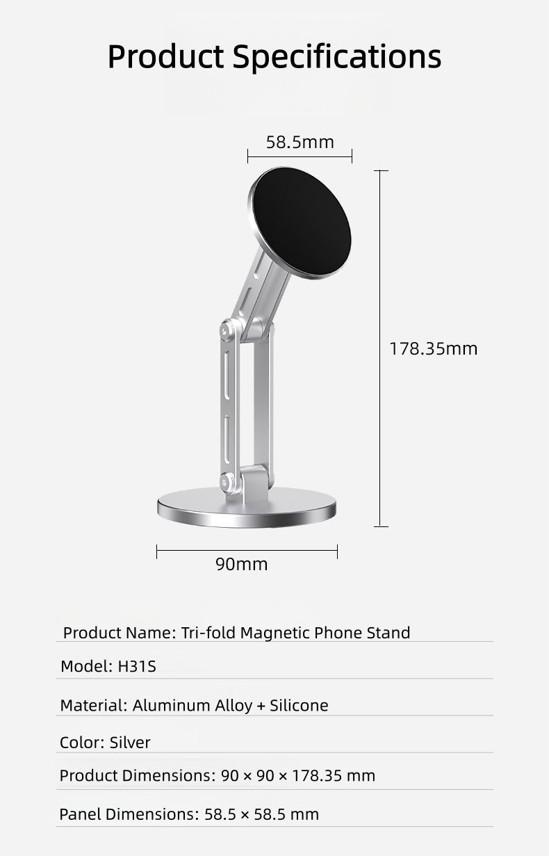 360 Rotating Magnetic Tablet Stand Foldable Aluminum Phone Holder for Desk Office & Travel Supports 4-10 Inch Devices detail