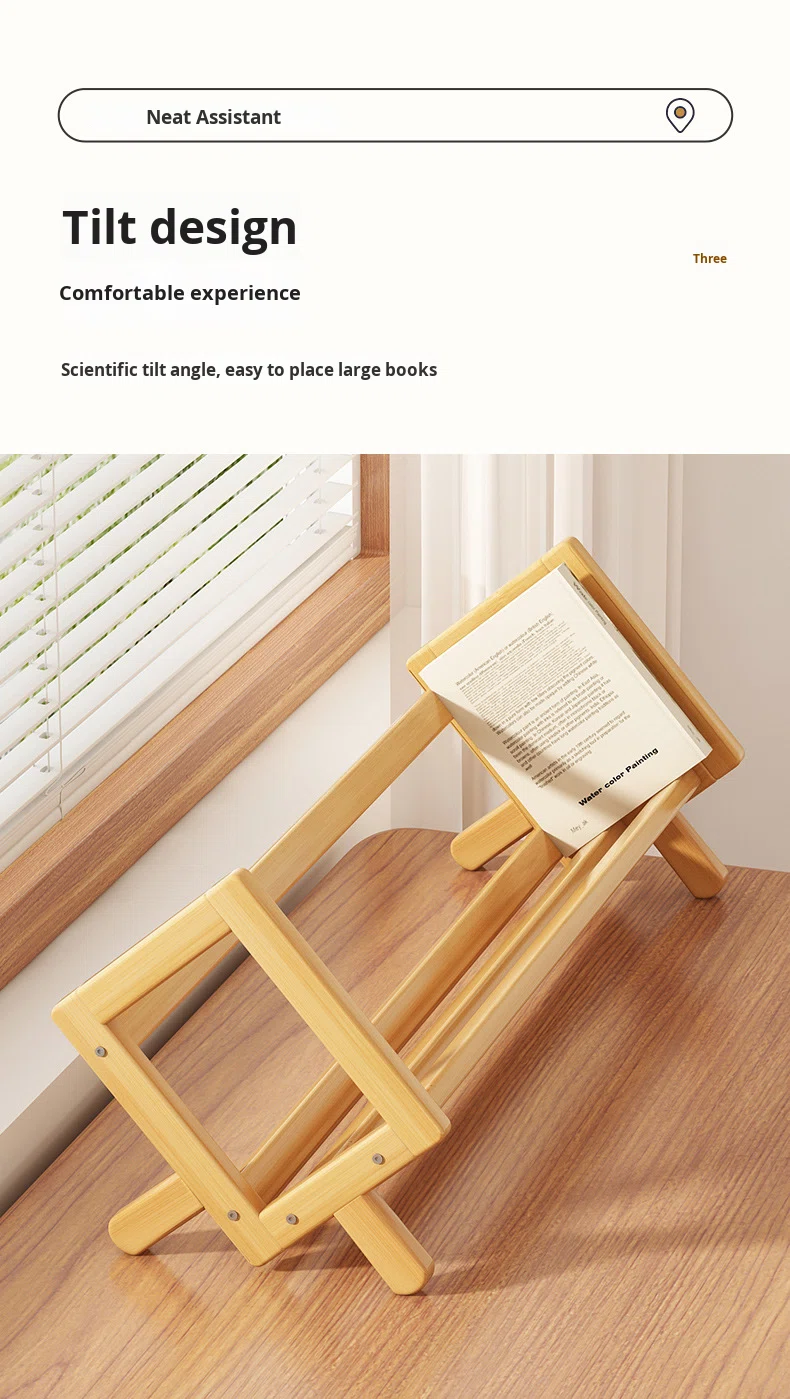 Desktop Bamboo Bookshelf Storage Rack with Adjustable Partitions for Children's Student Desk Corner High-Value Small Design detail