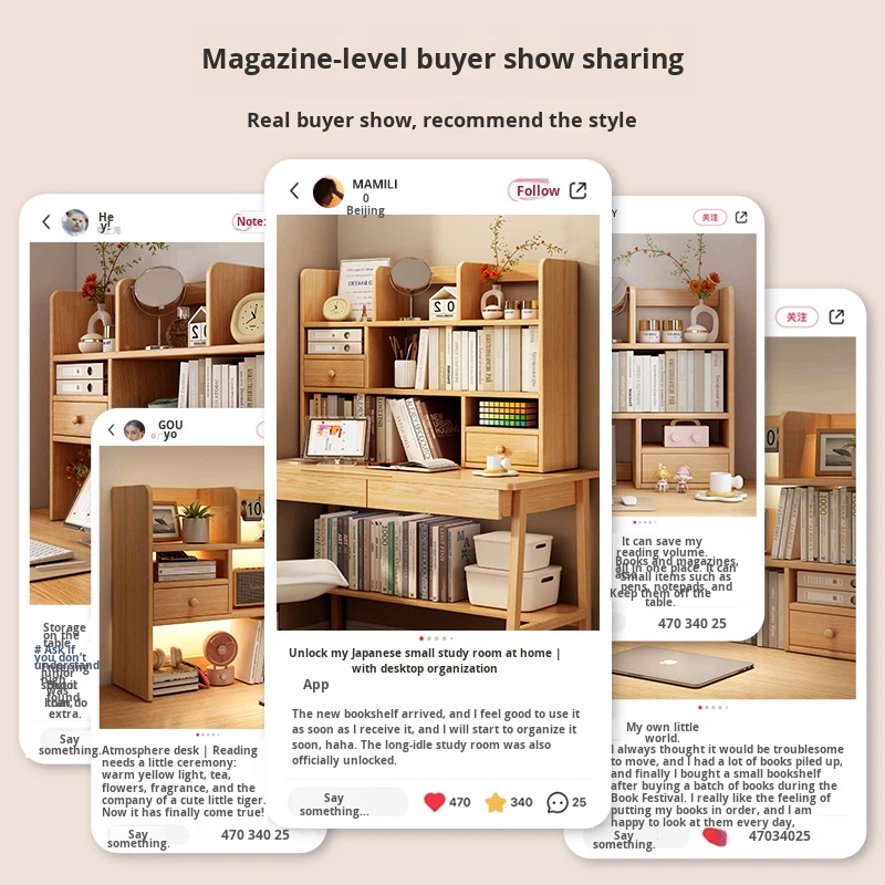 Solid Wood Minimalist Modern Style Desktop Bookshelf Storage Rack for Home Bay Window Desk product view