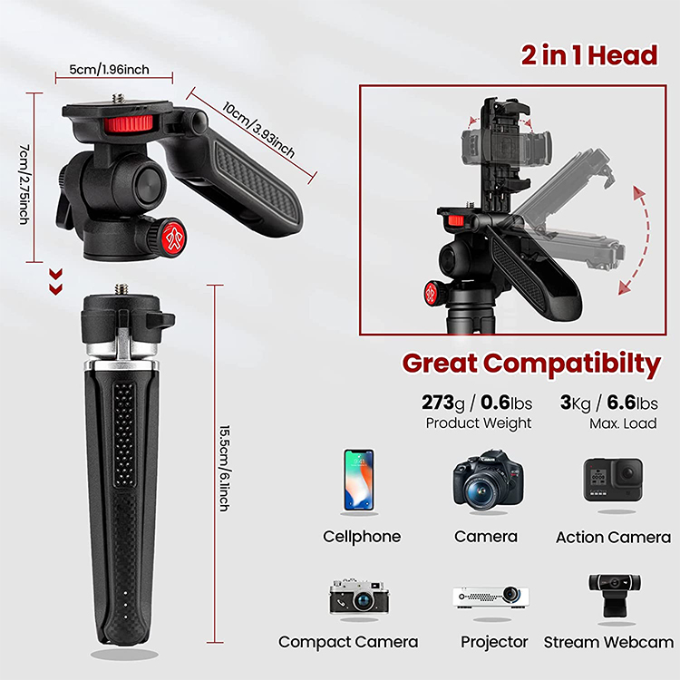 Goocong OEM Professional Universal Fluid Head Stable Smartphone Camera Tripod Stand detail