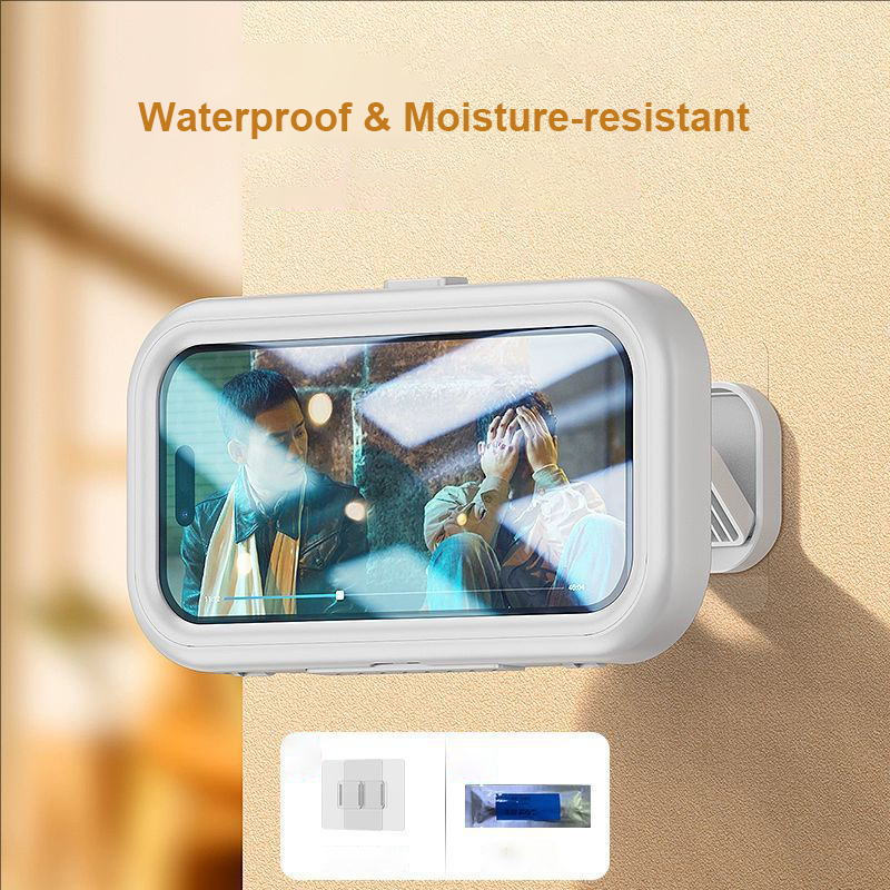 Bulk Supply Waterproof Bathroom Phone Case Stand ABS Phone Holder in Shower Anti-Fog HD Touch Screen Adhesive Tape Wall Mount product view