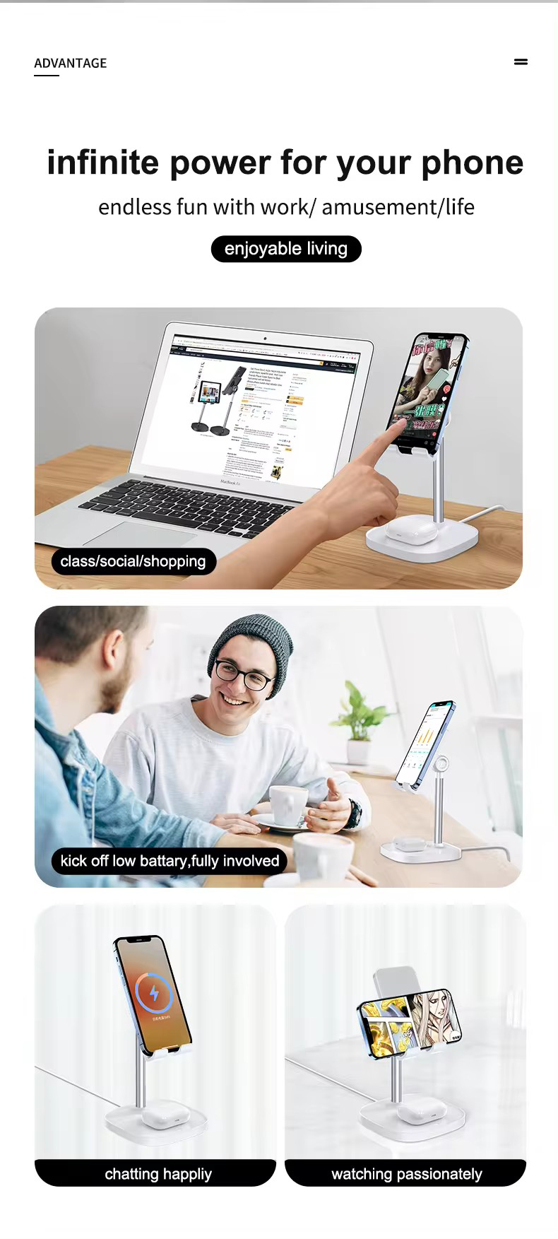 Desktop Wireless Charger Phone Stand,15W Multifunction Charger for Cell Phone Earphone Watch Wireless Charger detail
