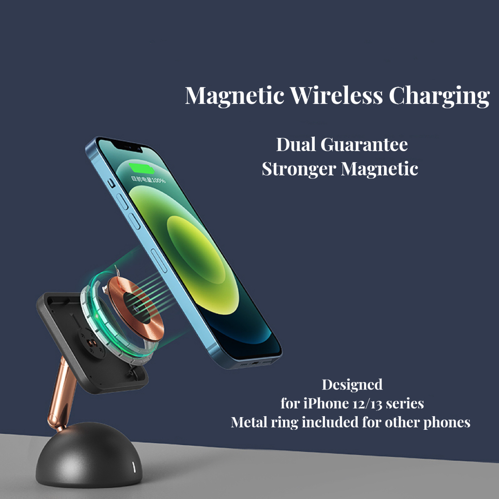 Universal Holder Multi Angle Adjustable Cell Phone Aluminium Cell Phone Holder Magnetic Stand with Wireless Charging product view