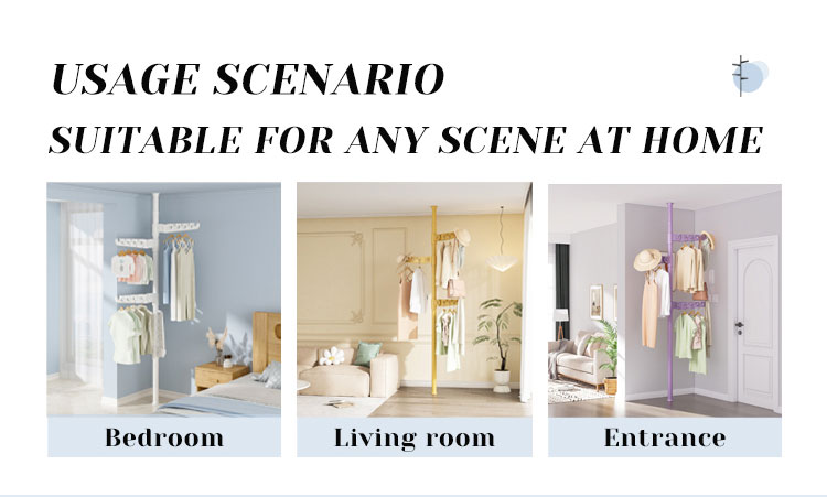 YIJIALE Ready to Ship OEM/ODM Telescopic Coat Stand Punch-Free Quick Install Adjustable Height Rental House Coat Stand detail