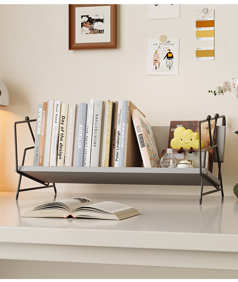 American Style Steel Desktop Bookshelf Student Dormitory Desk Storage Rack Office Desk Organizer Bookcase Display Home Furniture detail
