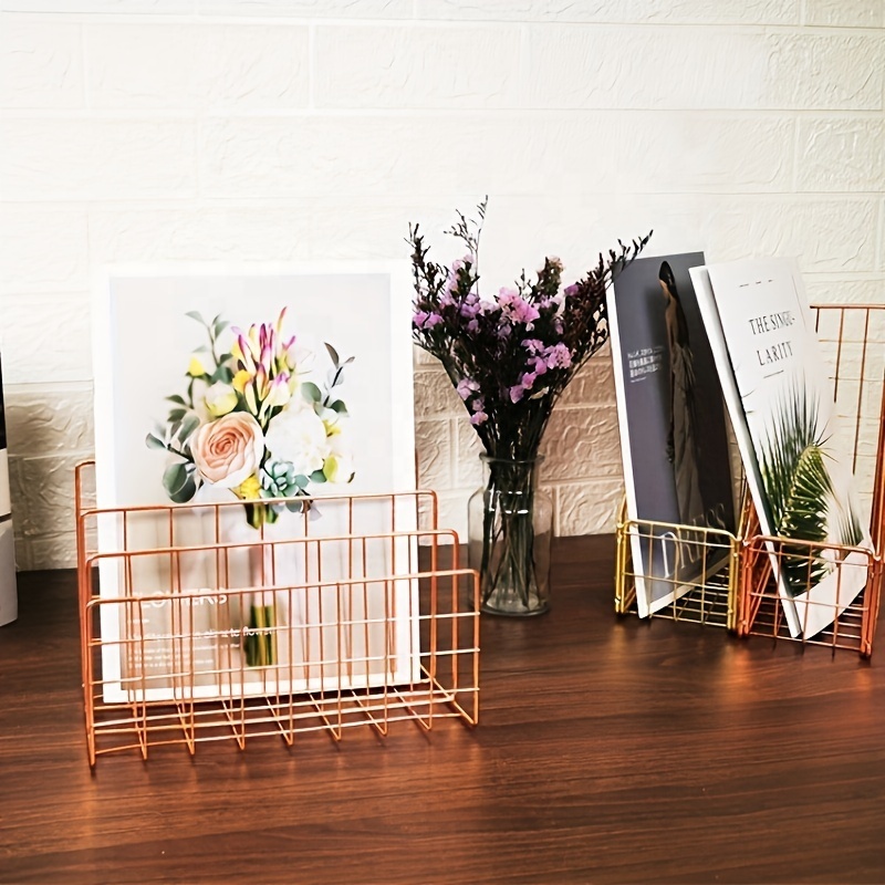 Three-Grid Metal Iron Art Desktop Bookshelf Multifunctional Magazine & File Storage Rack product view
