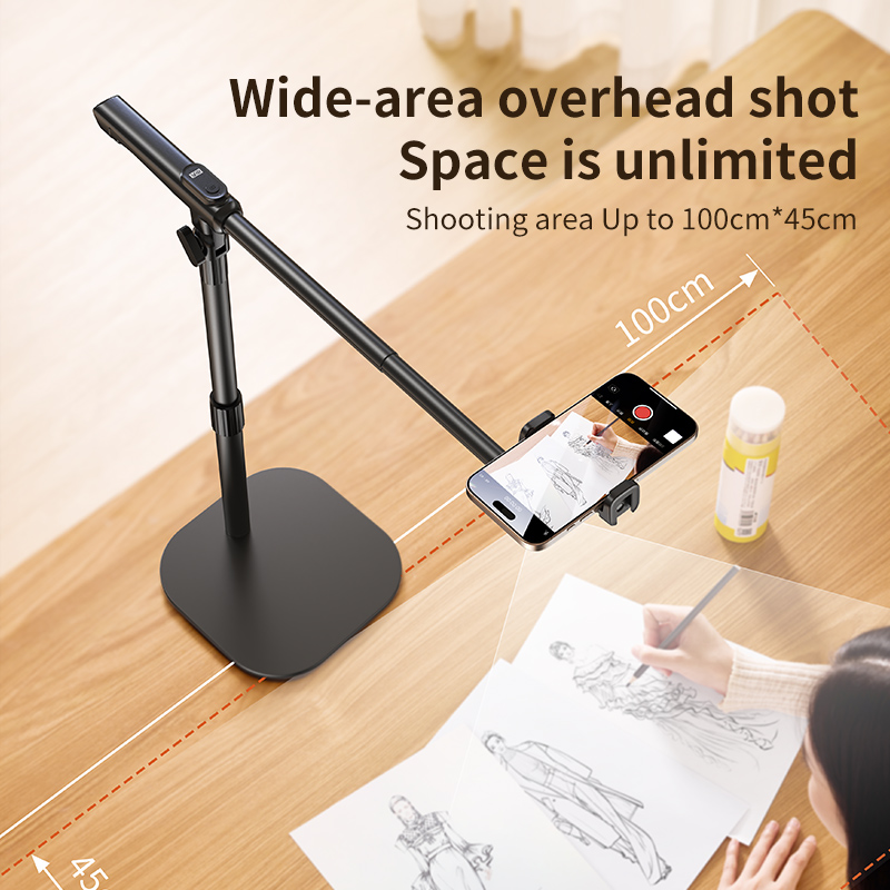 ZHIQING F7 Carbon Steel Aluminum Tabletop Shooting Bracket, Foldable Overhead Phone Stand with Remote for Calligraphy Recording detail