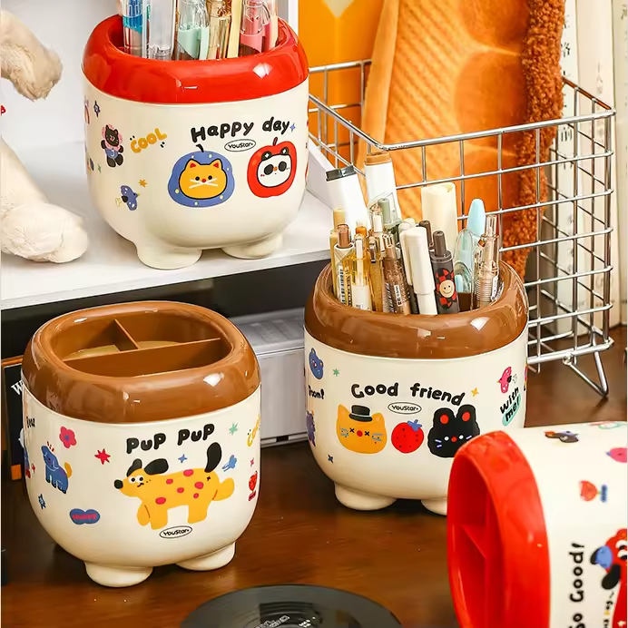 Girl Themed Cartoon Cute Square Multifunctional Plastic Pen Holder High Aesthetic Value School Desk Storage Home Office Office product view