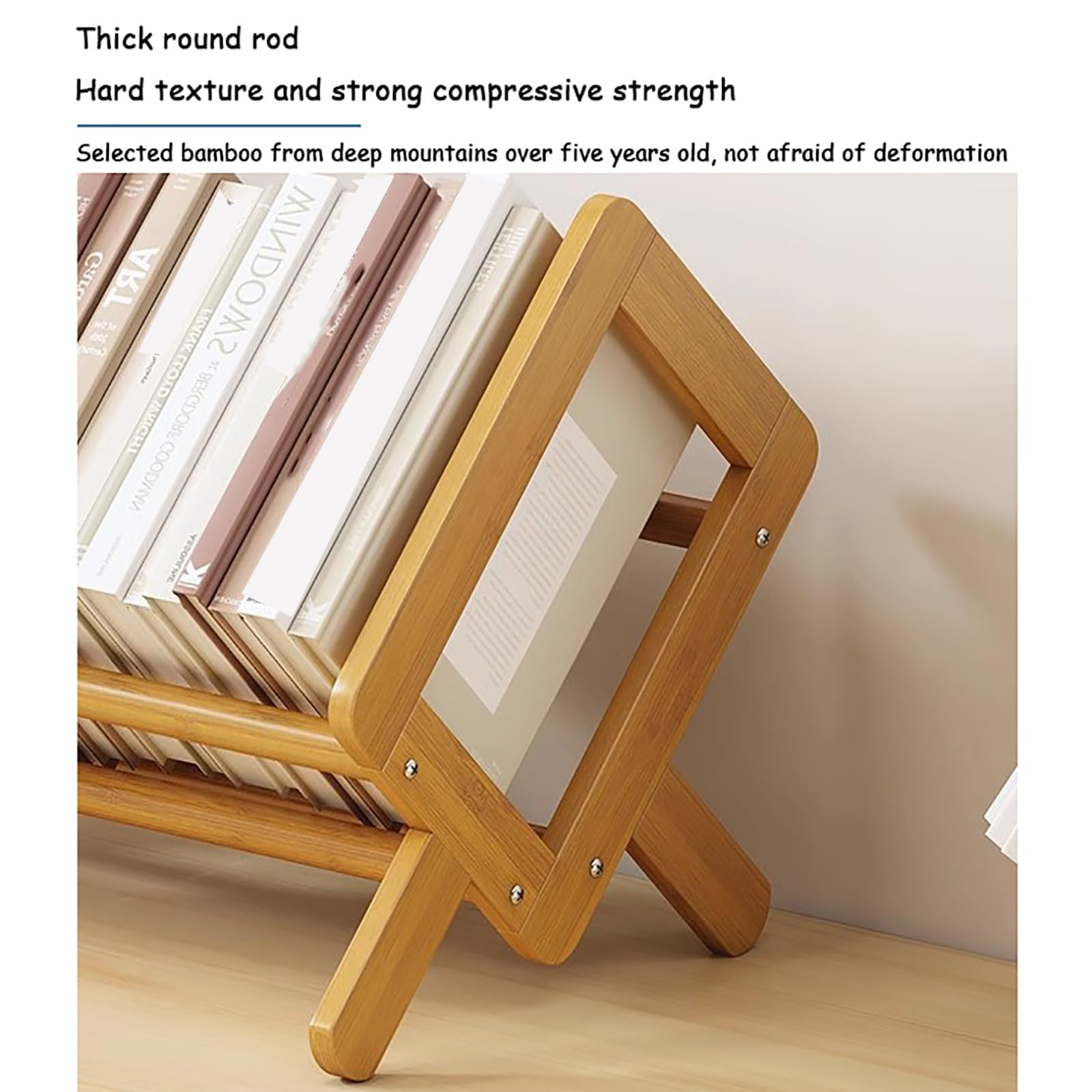 Bamboo Desktop Bookshelf Organizer Desk Wooden Tilting Bookcase Record Holder for CDs Living Room Home Office Small Book Rack product view
