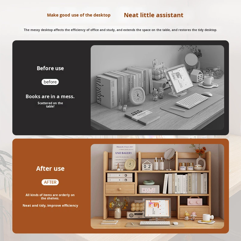 Solid Wood Minimalist Modern Style Desktop Bookshelf Storage Rack for Home Bay Window Desk product view