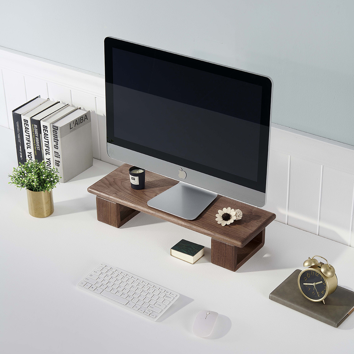 Professional Walnut Wooden Extendable Desk Shelf Organizer Modern Simplicity Design Desktop Storage Bookshelf product view