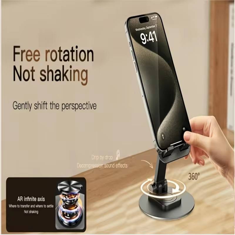 Factory Direct Desktop Phone Holder 360° Rotation Aluminum Alloy Carbon Steel Height Adjustable Anti-Slip Silicone OEM ODM detail