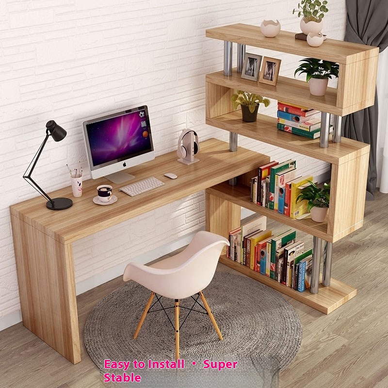 Modern Design Corner Bookshelf and Bookcase Integrated Desktop Computer and Student Writing Desk for Household Use product view
