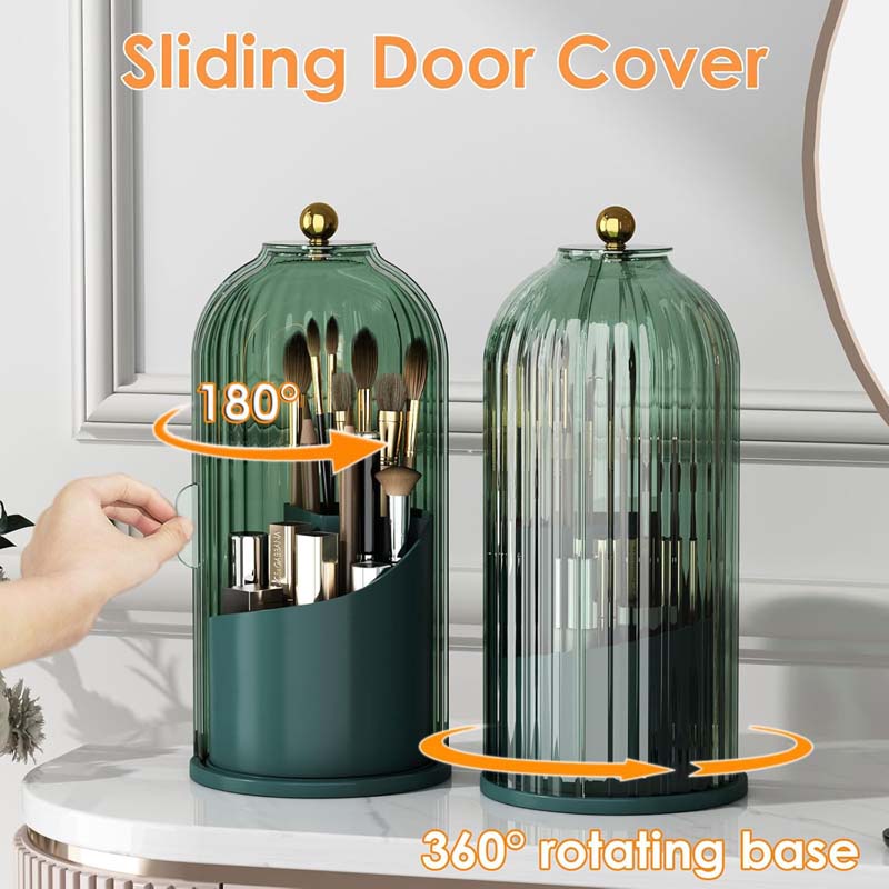 Makeup Brush Holder with Lid 360 Rotating Clear Dustproof Make up Organizers for Vanity Bathroom Countertop detail