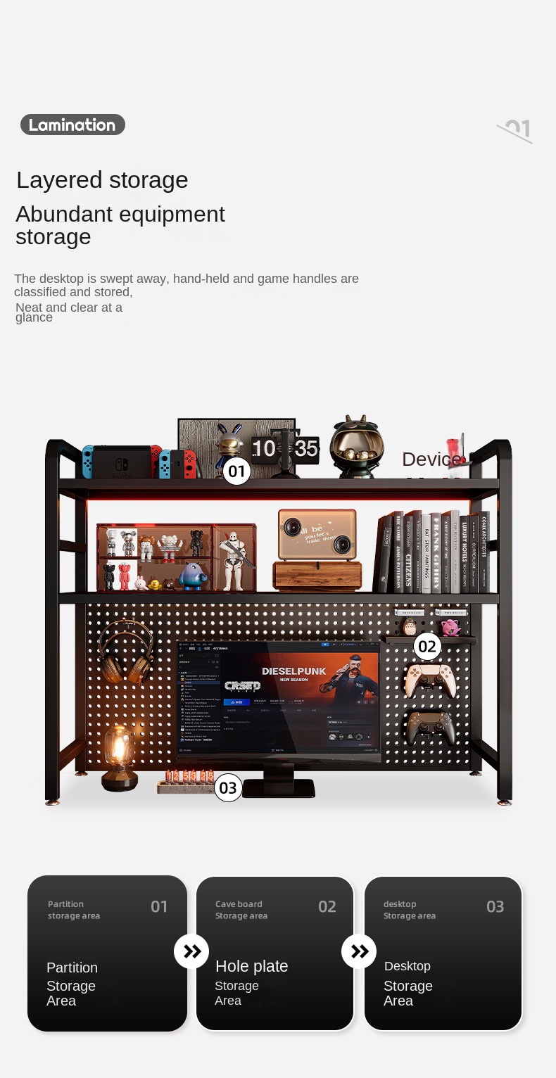 Metal Wire-Wrap Board Shelf Desk Desktop Bookshelf Desk Storage Decoration Computer Desk Electric Racing Wind Display Shelf detail