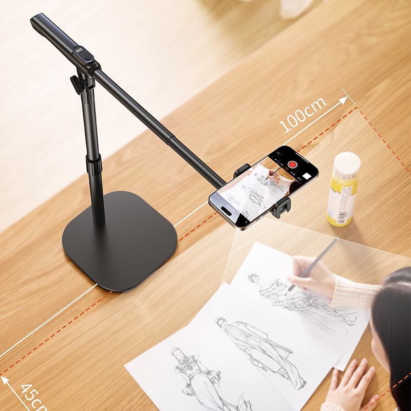 ZHIQING F7 Carbon Steel Aluminum Tabletop Shooting Bracket, Foldable Overhead Phone Stand with Remote for Calligraphy Recording product view