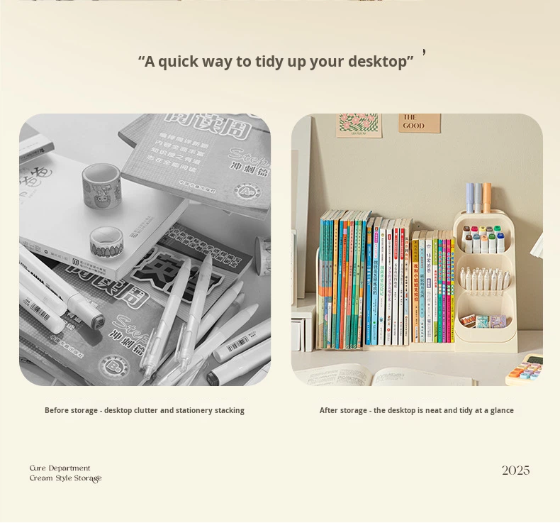 Plastic Desktop Storage Box Student Book Organizer Book Stand Large Capacity Bookshelf Pen Holder detail