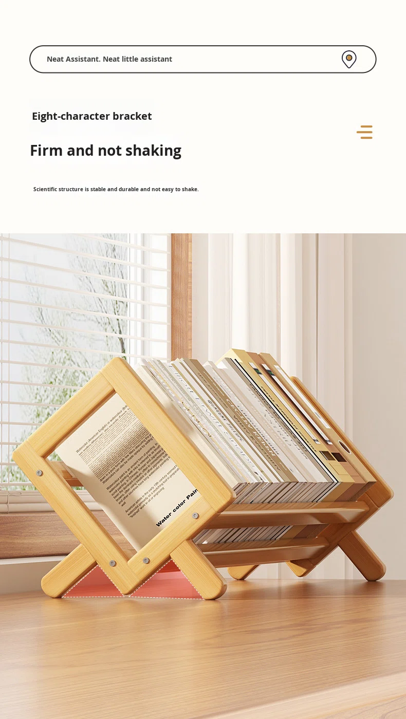 Desktop Bamboo Bookshelf Storage Rack with Adjustable Partitions for Children's Student Desk Corner High-Value Small Design detail