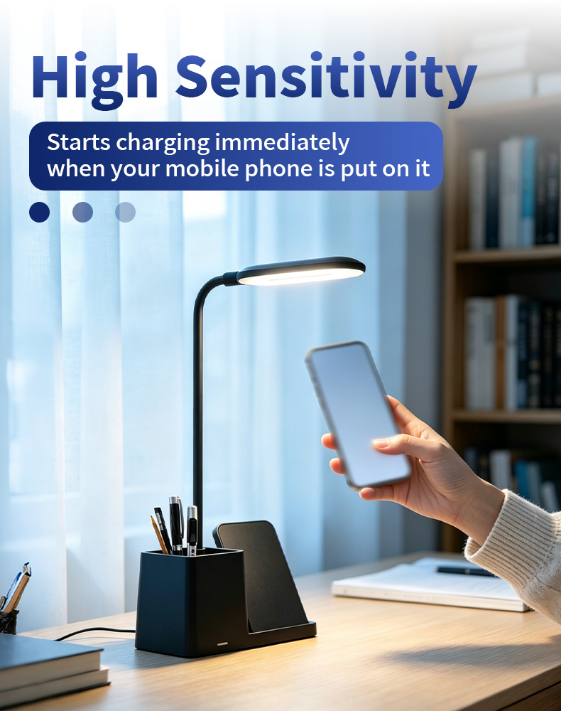 3 in 1 Pen Holder Desk Lamp and Wireless Charger 15W Phone Charger Fast Charging with Lamp With Holder for Phone detail