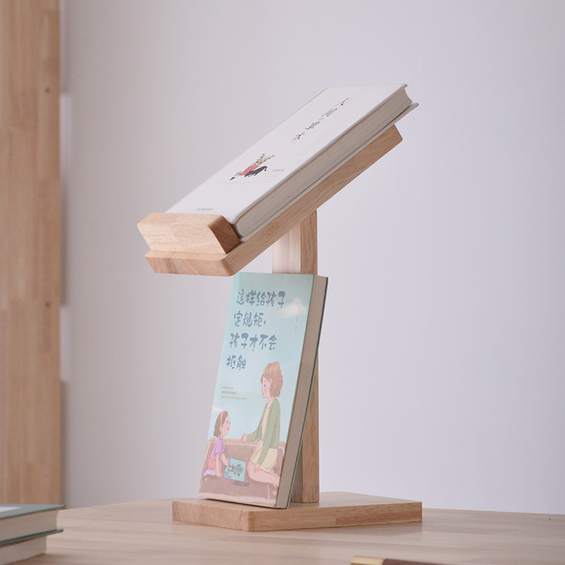 Custom Adjustable Angle Wooden Book Display Stand, Double Layer Desktop Bookshelf Rack for Library Bookstore Office Home product view