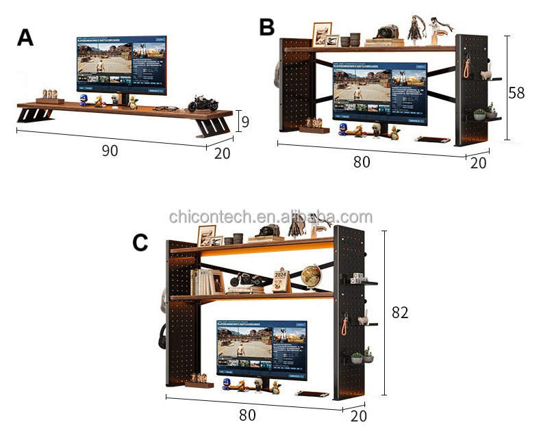 Multilayer Wood Desktop Bookshelf with Double Tiers Heightening Computer Arrogance Home Desktop Storage Shelves with Hole Board detail