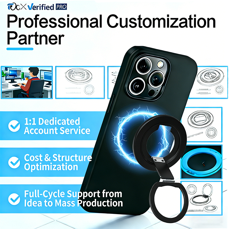 Custom X7 Portable Foldable Phone Kickstand, Aluminum+PC Adhesive Ring Holder, 360° Rotation Universal Desk & Hand Grip Stand product view