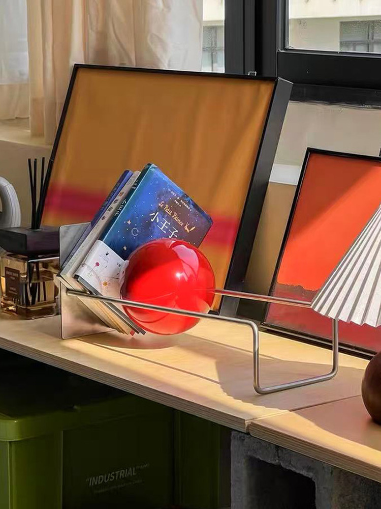Modern Creative Stainless Steel Desktop Bookshelf Newspaper Rack Bauhaus Deco Metal Storage Ancient Sloping Living Room product view