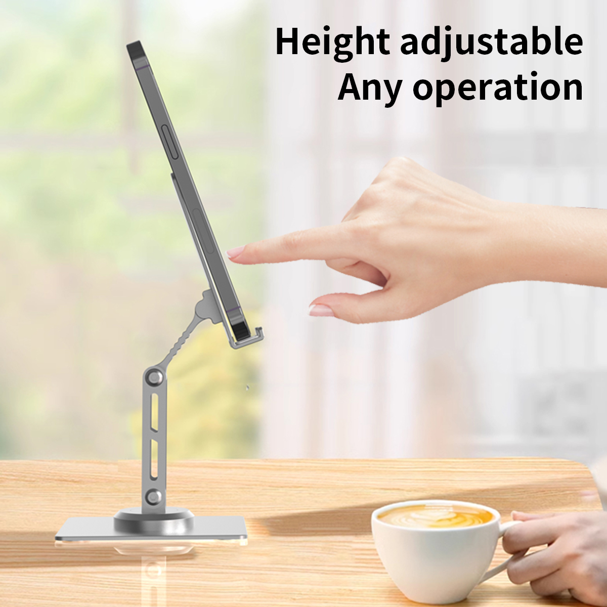 Adjustable 360 Rotating Aluminum Tablet Stand Swivel Phone Holder with Foldable Desktop Base Compatible with All Tablets product view