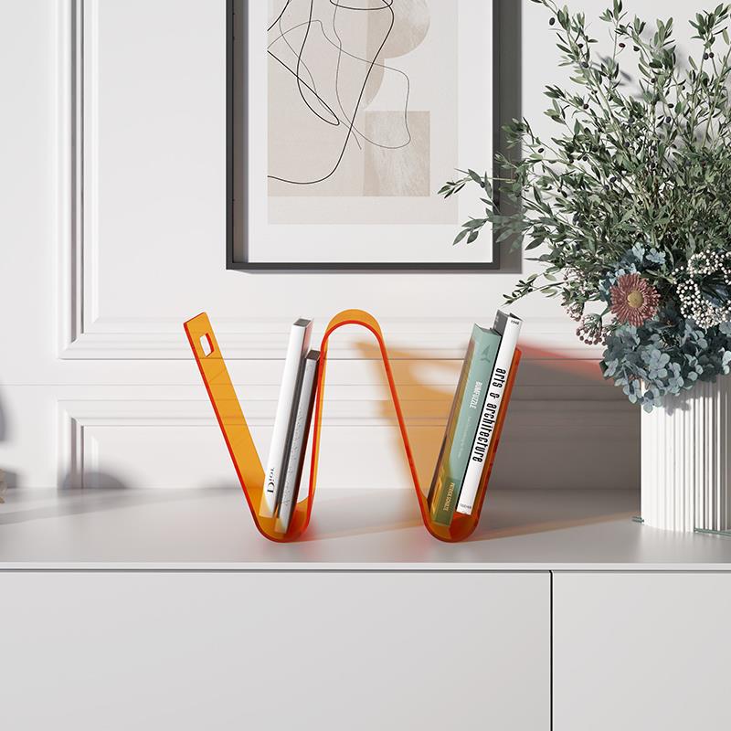 Modern W-shaped Acrylic Desktop Bookshelf Orange Refreshing Desktop Magazine Rack product view