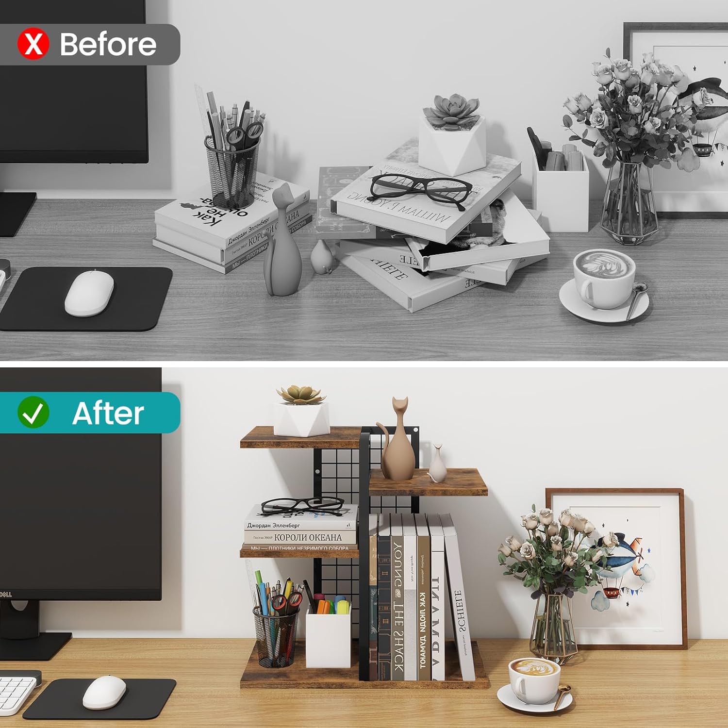 Standing Type 4-Layer Wooden Adjustable Non-Folding Desktop Storage Rack & Bookshelf for Storage Organization product view