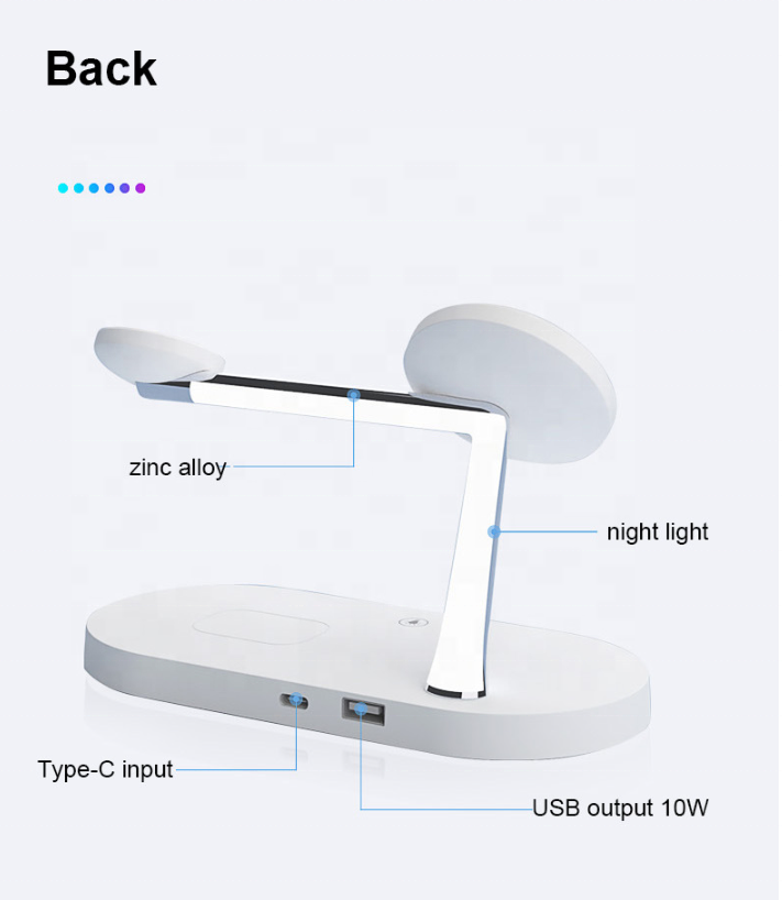 15W Quick Charging Phone Stand USB Port 5-in-1 Zinc Alloy Multi-Function Magnetic Wireless Charger Holder Mobile Phone Earphone product view