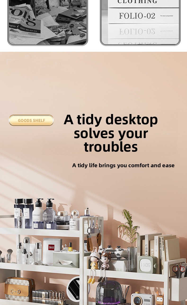 Desktop Shelf Three-Layer Standing Type Bookshelf Student Desk Storage Rack Office Computer Desk for Living Room detail