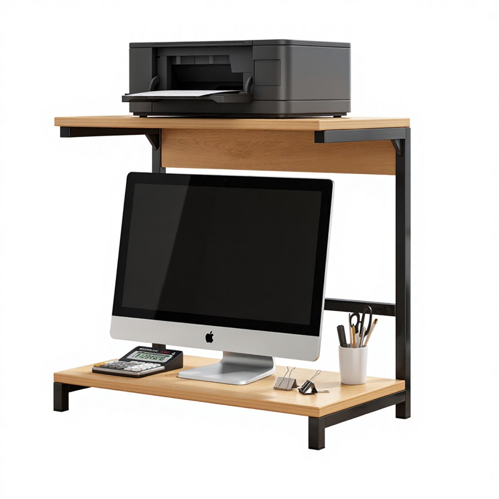 Single Wood Desktop Bookshelf with Adjustable Elevated Computer Rack Monitor Bracket Laptop Stand Desk Storage-Standing Type product view
