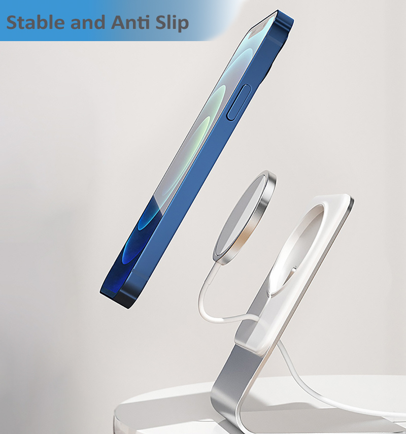 Aluminium Magnetic Desk Phone Charger Stand Holder for iPhone 14 13 12  Pro Max Mini Wireless Charging Desktop Dock Mount detail