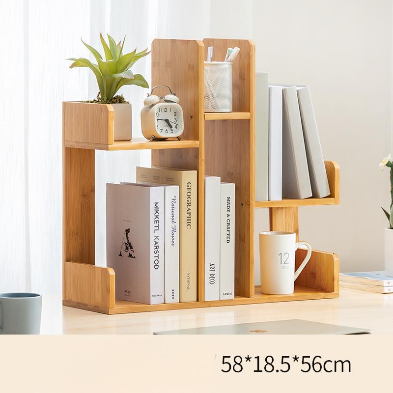 Multipurpose Design Bamboo Desktop Book Rack Bookshelf Slots Door for Home Office detail